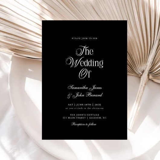 Invitation Modern Chic Script Black Elegant Wedding