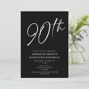 Invitation Modern Chic Script Ninetieth 90e fête d'anniversai