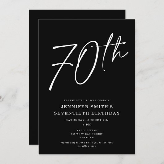 Invitation Modern Chic Script Seventieth 70e fête d'anniversa (Devant / Derrière)