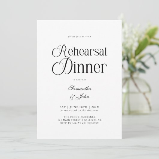 Invitation Modern Chic Script Wedding Rehearsal Dinner (Debout devant)