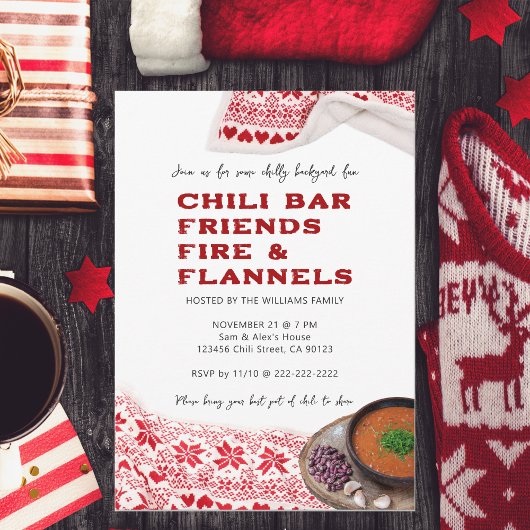 Invitation Modern Chili Amis Flanelle Potluck Friendsgiving