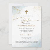 Invitation Modern Christian Blue Cross Boy Baptism Bautizo (Devant)