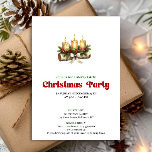 Invitation Modern Christmas candles invite pine holly style