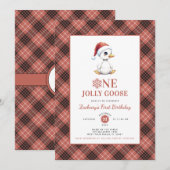 Invitation Modern Christmas First Birthday One Jolly Goose (Devant / Derrière)