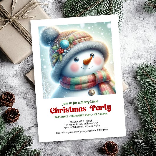 Invitation Modern Christmas snowman editable holiday invite