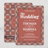 Invitation Modern Cinnamon and Marsala Art Deco Wedding QR (Devant / Derrière)