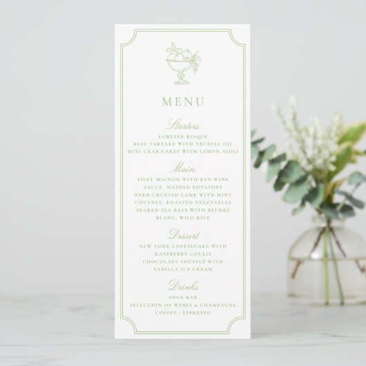 Invitation Modern Citrus Green Double Frame Wedding Menu (Debout devant)
