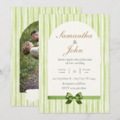 Invitation Modern Citrus Green Stripe Back Photo Wedding (Devant / Derrière)
