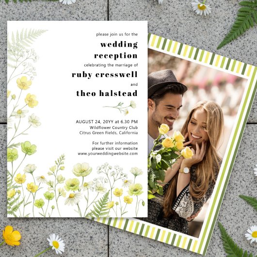 Invitation Modern Citrus Wildflower Stripe Photo Reception