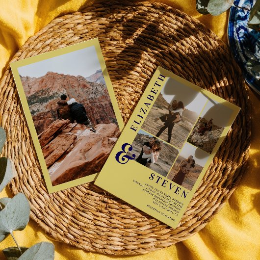 Invitation Modern Citrus Yellow Ampersand 5-Photo Wedding