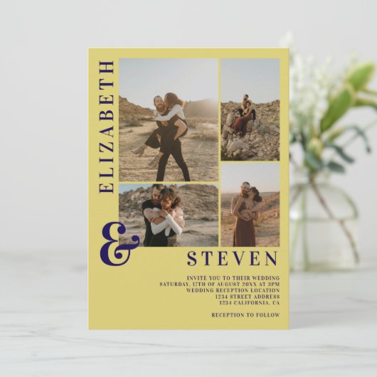 Invitation Modern Citrus Yellow Ampersand 5-Photo Wedding (Debout devant)