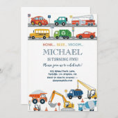 Invitation Modern City Transportation birthday Party (Devant / Derrière)