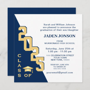 Invitation Modern Class of 2023 Navy Blue Graduation Party