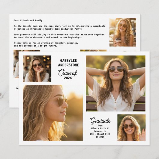 Invitation Modern Class of 2026 Multi Photo Graduation Party  (Devant / Derrière)