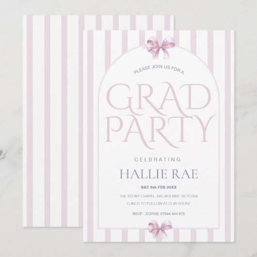 Invitation Modern Class of 2026 Pink Bow Graduation Party  (Devant / Derrière)