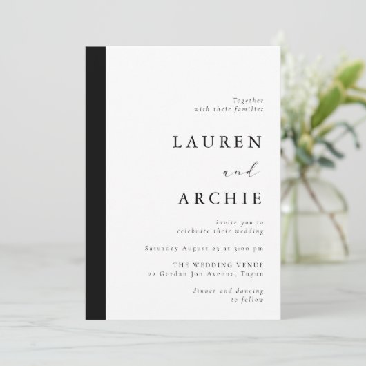 Invitation Modern Classic Black & White Wedding (Debout devant)