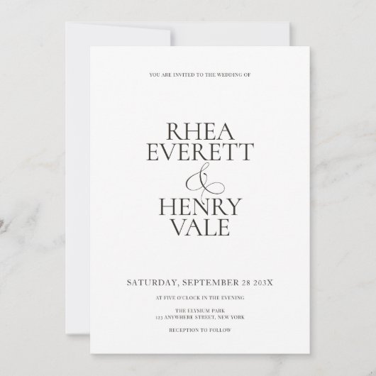 Invitation Modern Classic Black & White Wedding  (Devant)