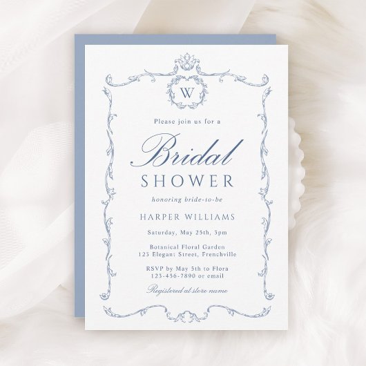 Invitation Modern Classic French Frame Bridal Shower Blue    
