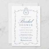 Invitation Modern Classic French Frame Bridal Shower Blue     (Devant)