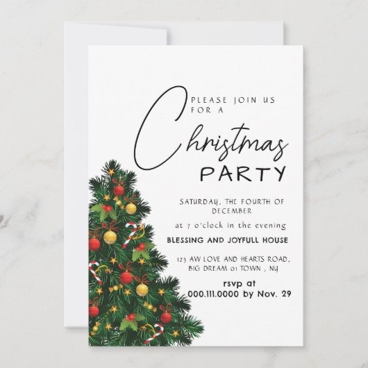 Invitation Modern Classic Pine Tree & Ornaments Holiday (Devant)