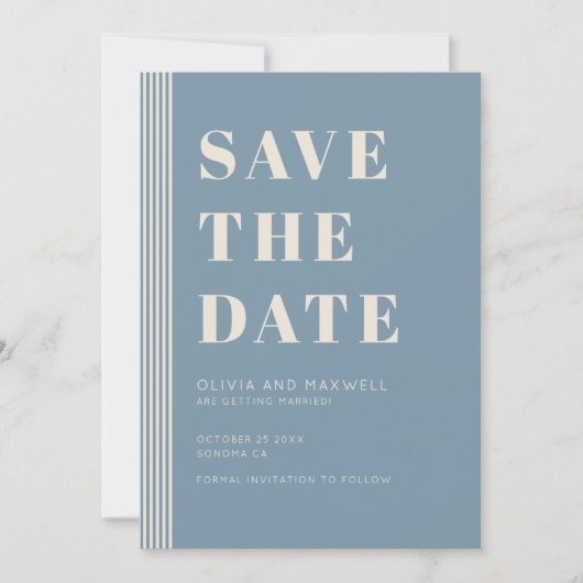 Invitation Modern Classic Save The Date Blue Striped Wedding  (Devant)