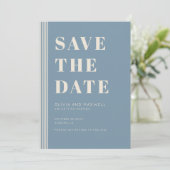 Invitation Modern Classic Save The Date Blue Striped Wedding  (Debout devant)