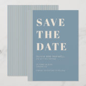 Invitation Modern Classic Save The Date Blue Striped Wedding  (Devant / Derrière)