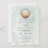 Invitation Modern Coastal Seashell Aqua QR Code Wedding (Devant)
