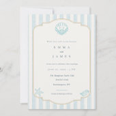Invitation Modern Coastal Seashell Nautical Striped Wedding (Devant)