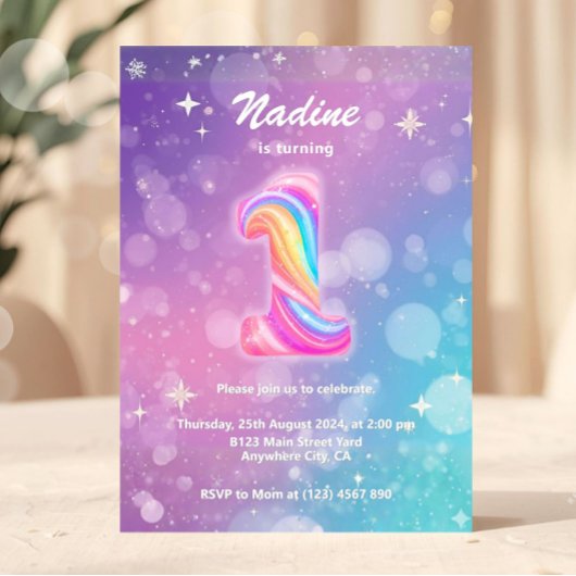 Invitation Modern Colorful 1st Birthday Rainbow Foil