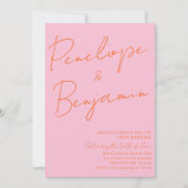 Invitation Modern Colorful Handwriting Pink Orange Wedding (Devant)