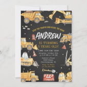Invitation Modern Construction Birthday Party Black (Devant)