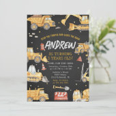 Invitation Modern Construction Birthday Party Black (Debout devant)