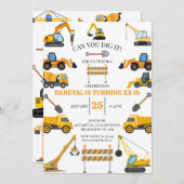 Invitation Modern Construction Simple Kid's Birthday (Devant / Derrière)