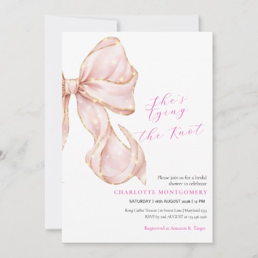 Invitation Modern Coquette Pink Bow Bridal Shower (Devant)