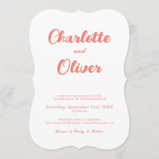 Invitation Modern Coral Pink White Script Decorative Wedding (Devant)