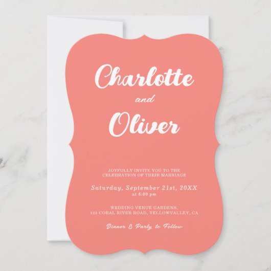 Invitation Modern Coral Union Script Decorative Wedding (Devant)