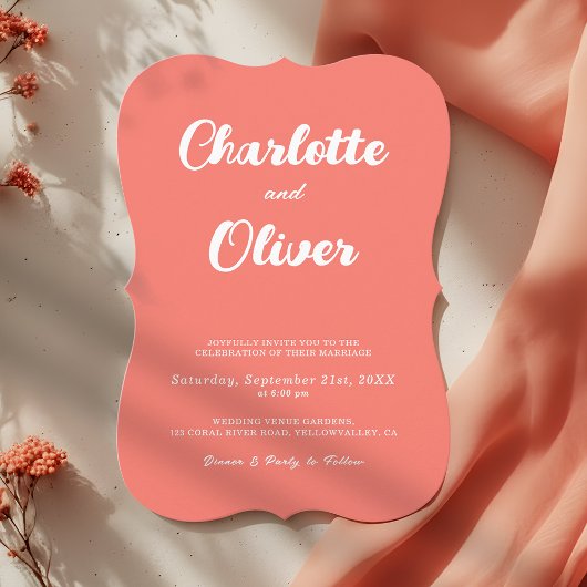 Invitation Modern Coral Union Script Decorative Wedding