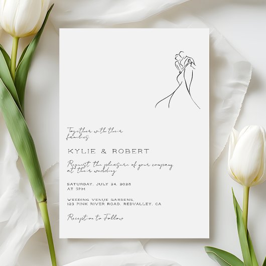 Invitation Modern Couple Drawing Romantic Wedding