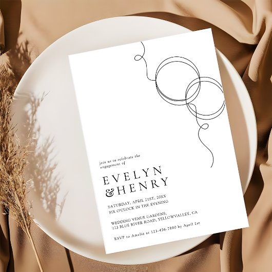 Invitation Modern Couple Rings Romantic Engagement Party