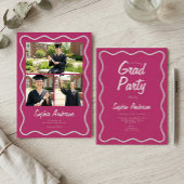 Invitation Modern Cranberry Pink Photo Collage Graduation