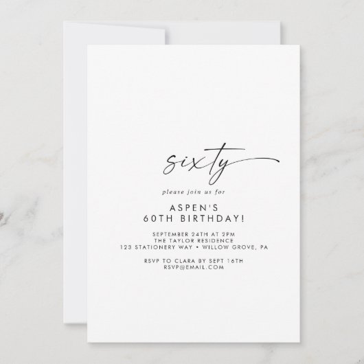Invitation Modern Cript 60th Birthday Party Invite (Devant)