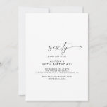 Invitation Modern Cript 60th Birthday Party Invite<br><div class="desc">This modern script 60th birthday invitation est parfaite pour une soirée de Birthday. The simple black and white design feunique industrial lettering typography with boho style. Customizable in any color. Keep the design minimum and elegant,  as is,  or personalize it by adding your graphics and artwork.</div>