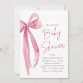 Invitation Modern Cute Blush Pink Bow Baby Shower (Devant)