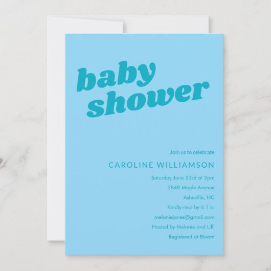 Invitation Modern Cute Pastel Teal Blue Retro Baby Shower (Devant)