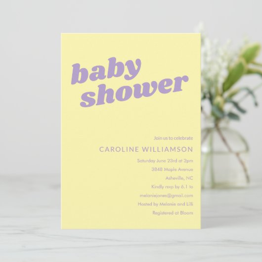 Invitation Modern Cute Pastel Yellow Retro Baby Shower (Debout devant)