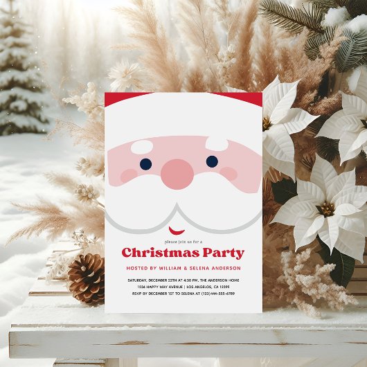 Invitation Modern Cute Père Noël Face Christmas Party Invitat
