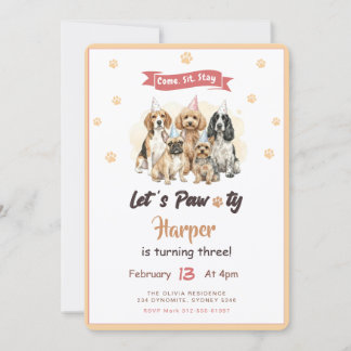 Invitation Modern Cute Puppy Dog Pet Birthday Party