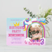Invitation Modern Cute Rainbow Unicorn Photo Anniversaire (Debout devant)