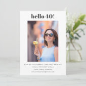 Invitation Modern Cute Simple Blanc 40e Anniversaire Photo (Debout devant)